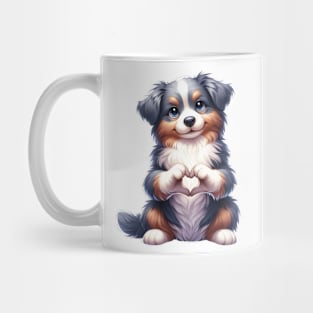 Valentine Australian Shepherd Dog Giving Heart Hand Sign Mug